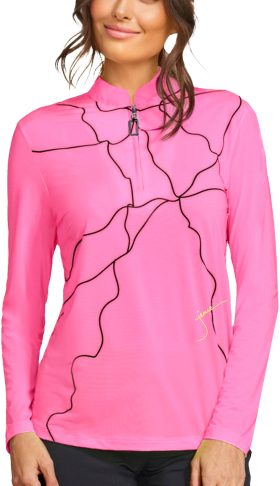 Jamie Sadock Womens Lightning Sunsense Long Sleeve Golf Top - Pink, Size: Large