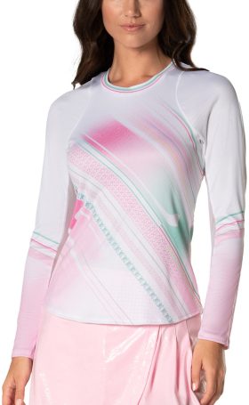 Lucky In Love Womens Retro Deco Long Sleeve Golf Top - White, Size: Medium