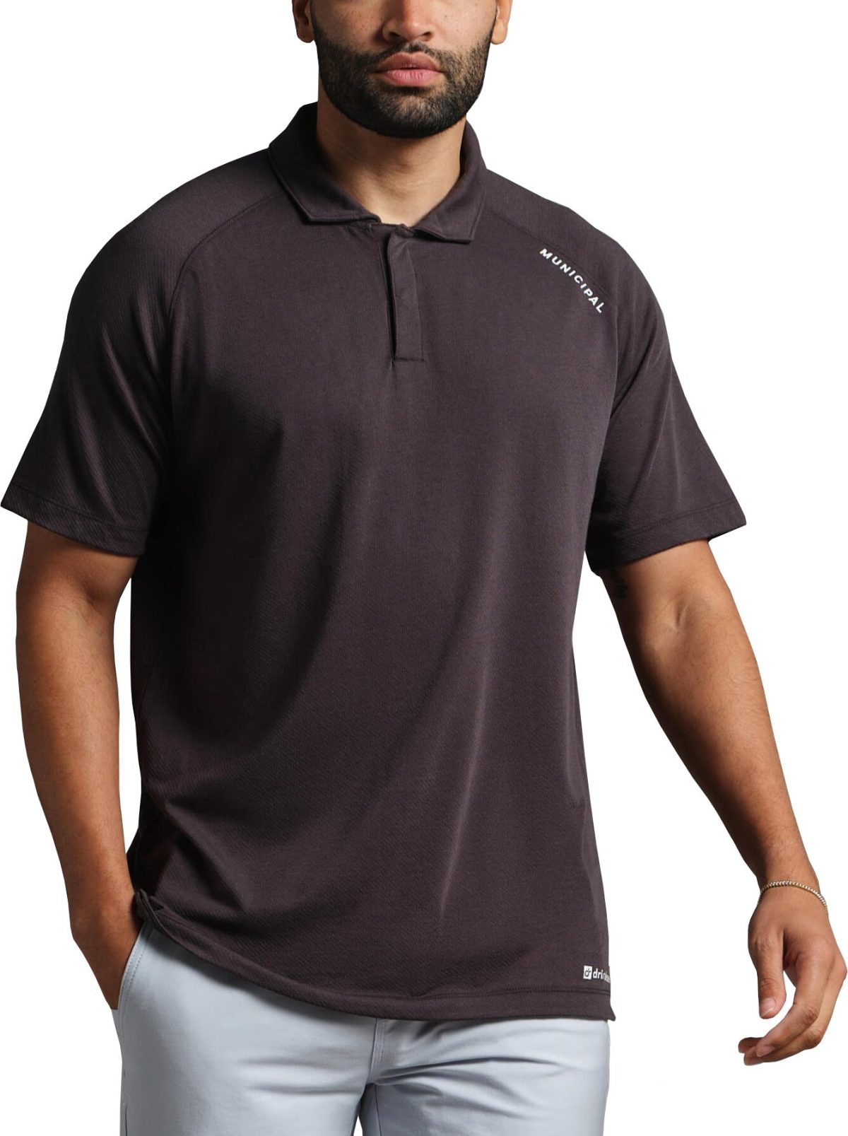 MUNICIPAL Sport Tech Men's Golf Polo - Grey, Size: Small