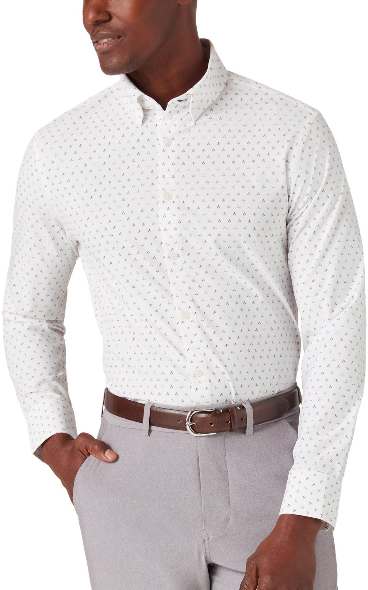 Mizzen+Main Leeward Long Sleeve Button Down Men's Golf Shirt - Carolina Star - White, Size: Medium Trim Fit