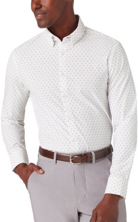 Mizzen+Main Leeward Long Sleeve Button Down Men's Golf Shirt - Carolina Star - White, Size: Medium Trim Fit