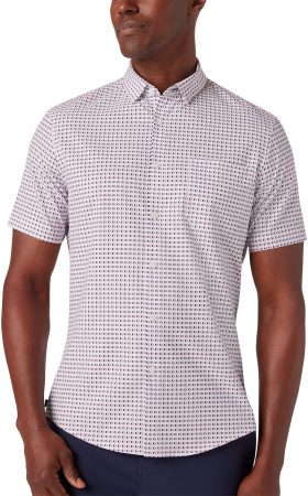 Mizzen+Main Leeward Short Sleeve Button Down Men's Golf Shirt - Rose Geo - Pink, Size: Small Trim Fit