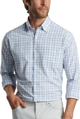 Peter Millar Roxbury Performance Poplin Long Sleeve Button Down Men's Golf Shirt - Blue, Size: Small