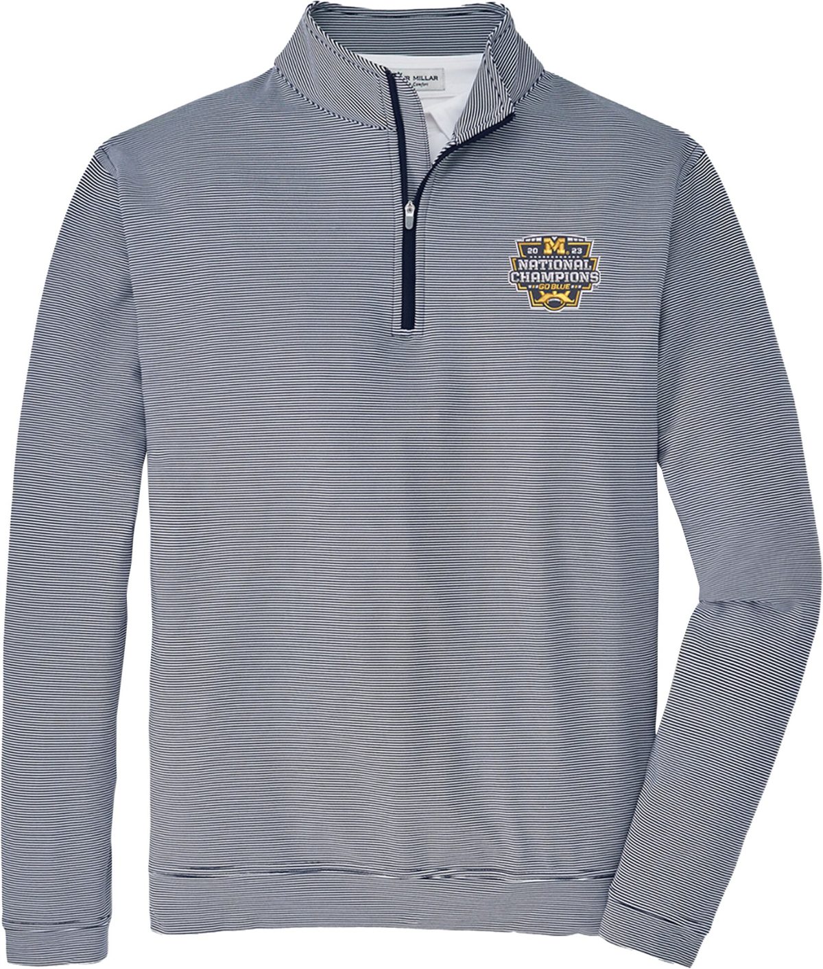 Peter Millar University of Michigan National Champion Perth Sugar Stripe Performance Quarter-Zip Men's Golf Pullover - Blue, Siz