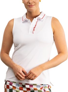 Smith & Quinn Womens The Alice Ruffle Sleeveless Golf Polo - White, Size: Medium