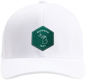 TravisMathew Eclipse Michigan Patch Snapback Men's Golf Hat - Green and White - White