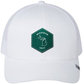 TravisMathew Widder 2.0 Michigan Patch Snapback Men's Golf Hat - Green and White - White