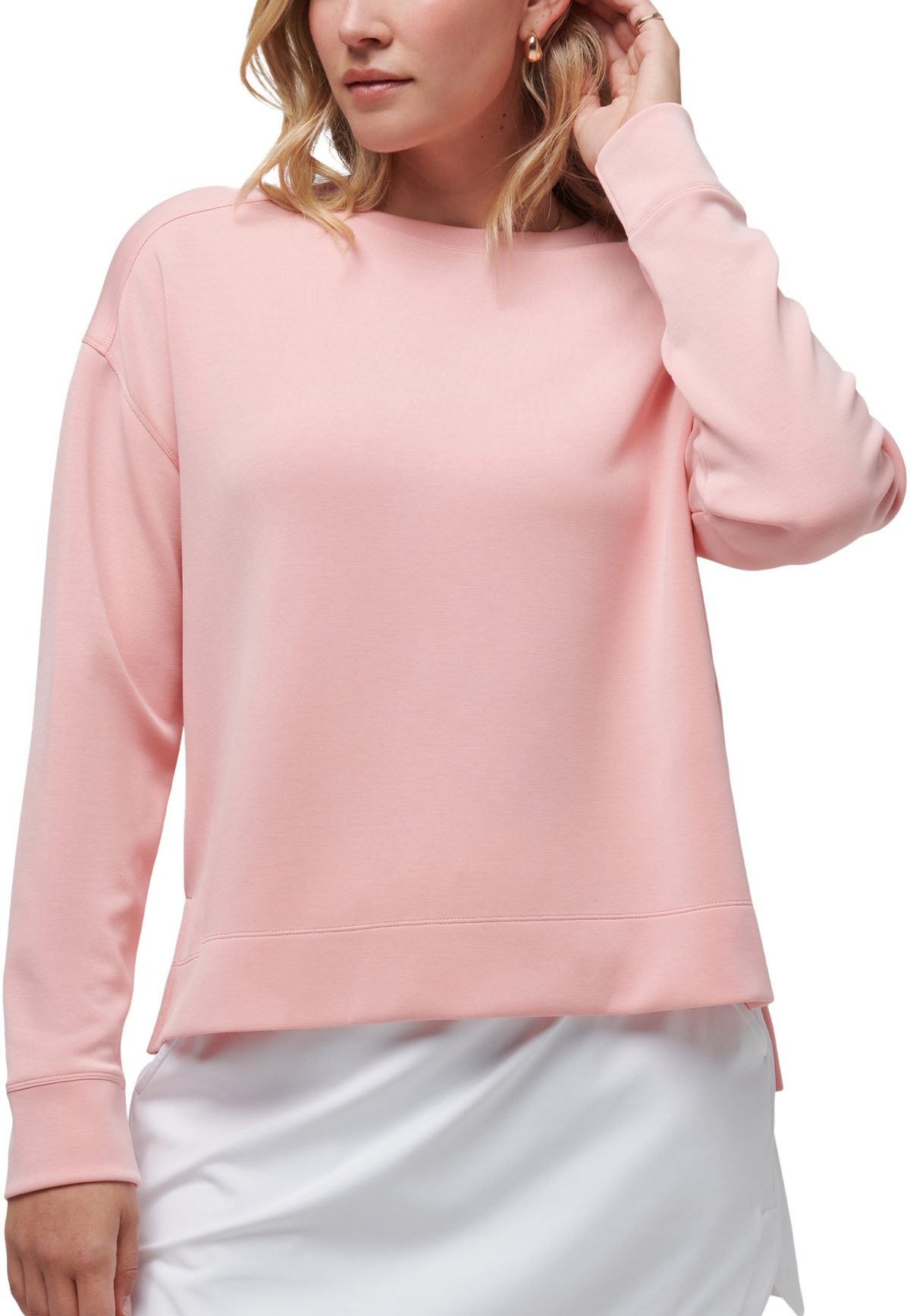 TravisMathew Womens Lacewings Skyloft Crewneck Golf Pullover - 8PNC PCH N CRM - M