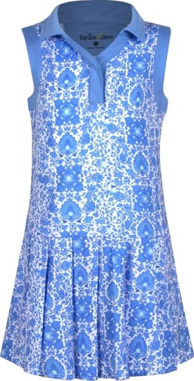 Turtles & Tees Junior Girls Naomi Pleated Bottom Sleeveless Golf Dress - Blue, Size: Large (10/12)