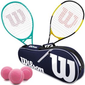 Wilson Essence + Energy XL Tennis Racquet Doubles Bundle w an Advantage II Tennis Bag and 3 Pink Tennis Balls