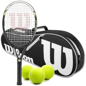 Wilson Hyper Hammer 5.3 Tennis Racquet Bundled w Advantage II Tennis Bag and 3 Tennis Balls (Black/White)