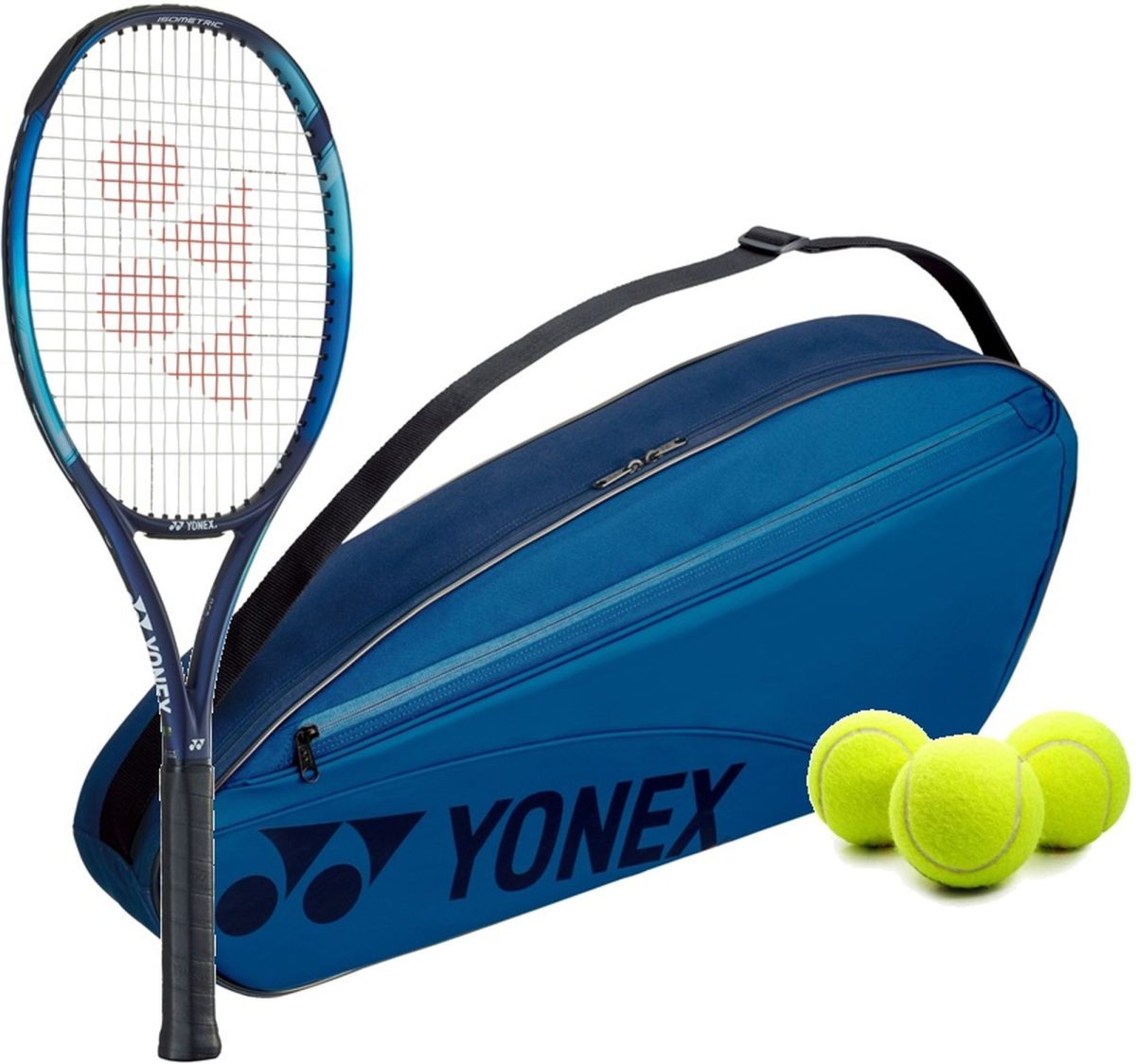 Yonex EZone Ace 7th Gen Tennis Racquet + 3pk Bag with 3 Tennis Balls (Sky Blue)