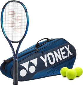 Yonex EZone Ace 7th Gen Tennis Racquet + 6pk Bag with 3 Tennis Balls (Deep Blue)