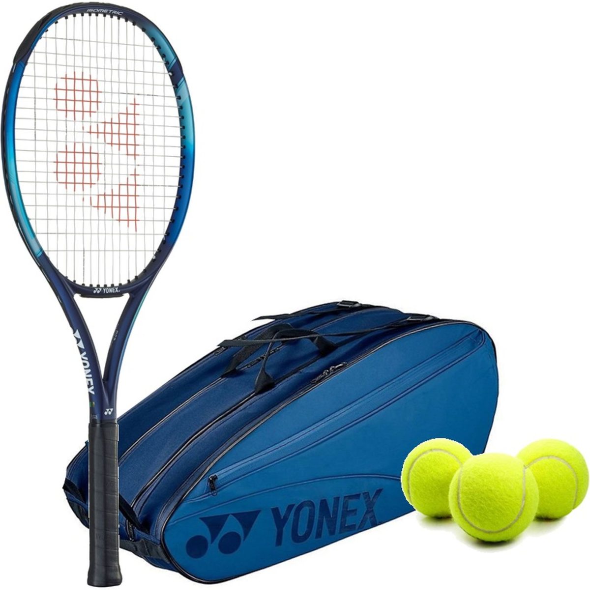 Yonex EZone Ace 7th Gen Tennis Racquet + 6pk Bag with 3 Tennis Balls (Sky Blue)