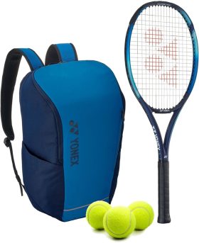 Yonex EZone Ace 7th Gen Tennis Racquet + Backpack with 3 Tennis Balls (Sky Blue)