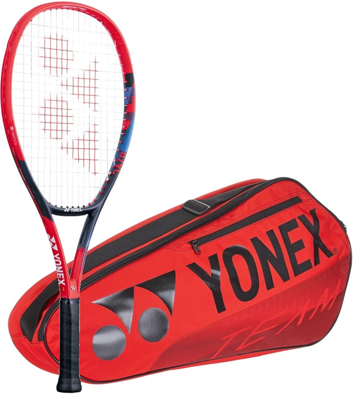 Yonex Junior VCore 7th Generation Scarlet Tennis Racquet Bundled with a Yonex Team 3 Racquet Tennis Bag (Red)