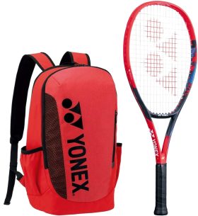 Yonex Junior VCore 7th Generation Scarlet Tennis Racquet Bundled with a Yonex Team Backpack (Red)