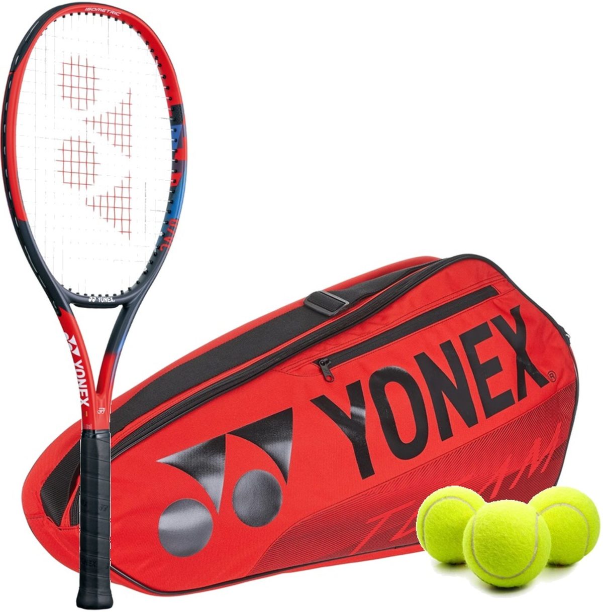 Yonex VCore Ace 7th Gen Tennis Racquet + 3pk Bag with 3 Tennis Balls (Red)