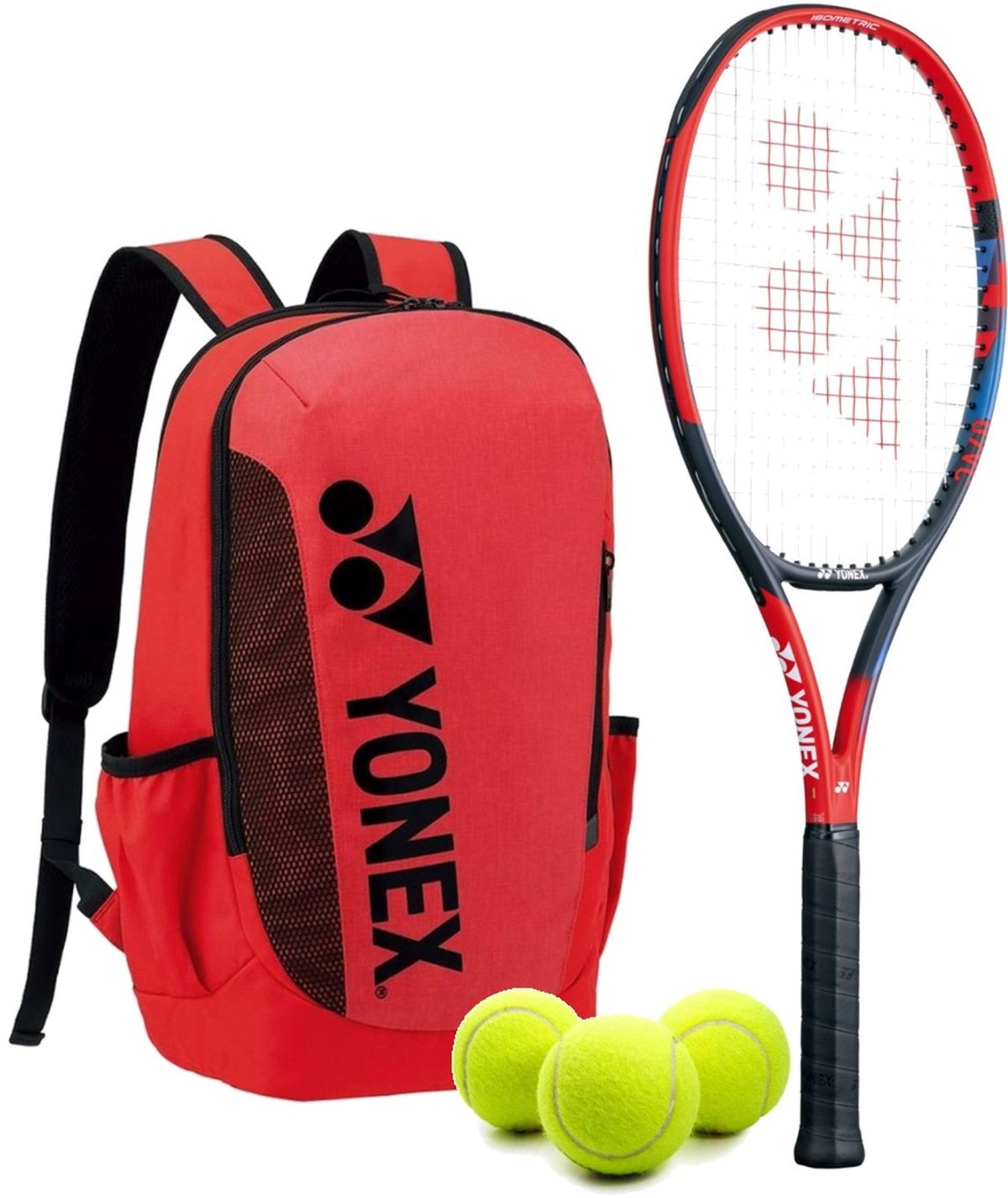 Yonex VCore Ace 7th Gen Tennis Racquet + Backpack with 3 Tennis Balls (Red)