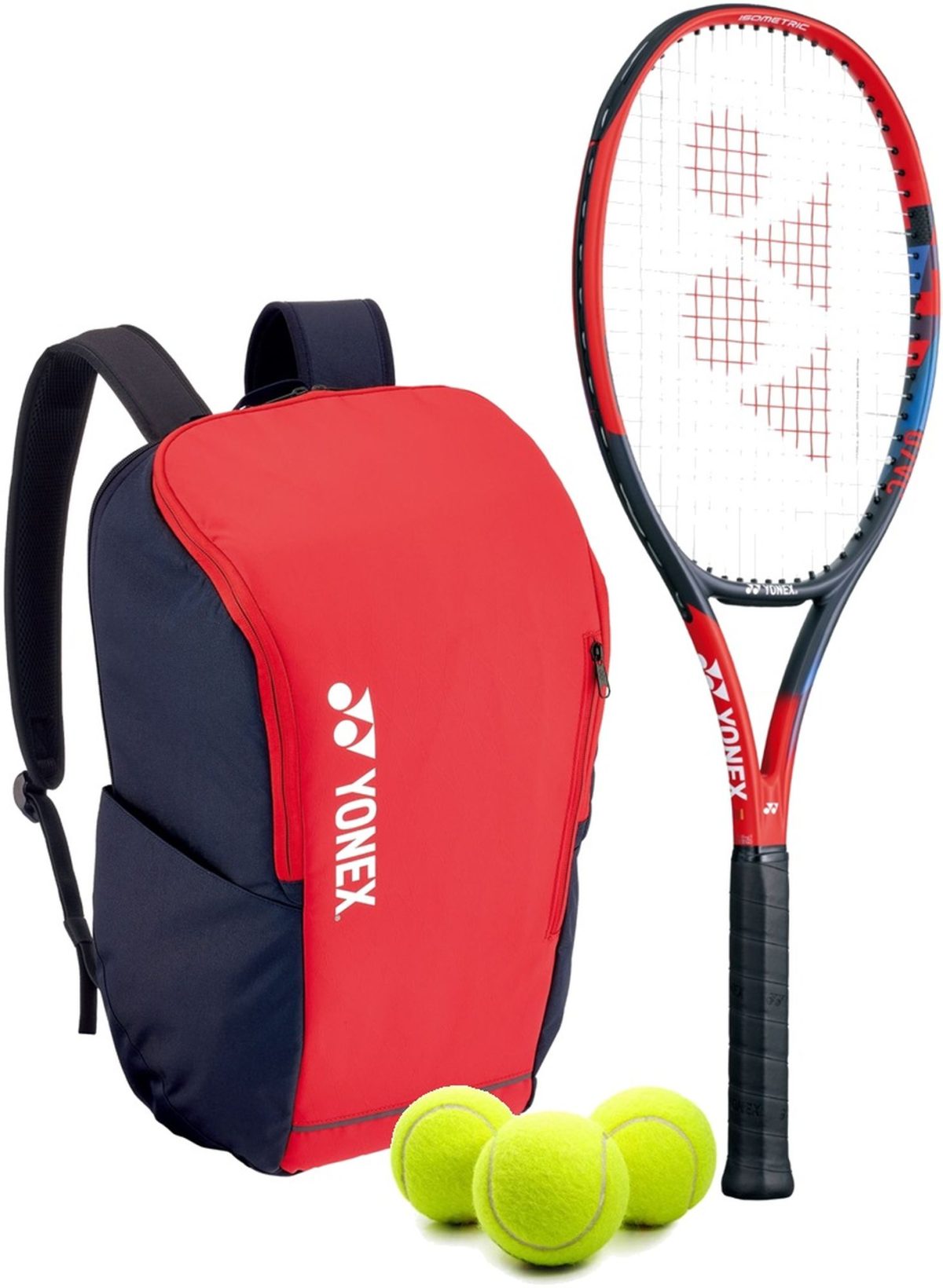 Yonex VCore Ace 7th Gen Tennis Racquet + Backpack with 3 Tennis Balls (Scarlet)