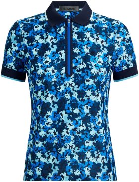 G/FORE Womens Camo Floral Tech Pique Quarter Zip Golf Polo - Blue, Size: Small