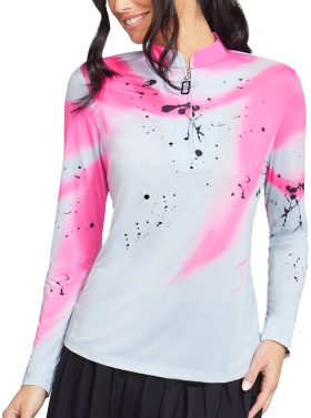 Jamie Sadock Womens Aurora Sunsense Long Sleeve Golf Top - Pink, Size: Medium