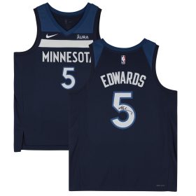 Anthony Edwards Minnesota Timberwolves Autographed Navy Nike Icon Edition Swingman Jersey