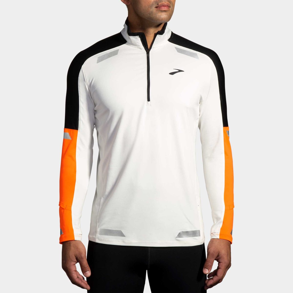 Brooks Run Visible 1/2 Zip 2.0 Men's Running Apparel Ecru/Fluoro Flash/Black