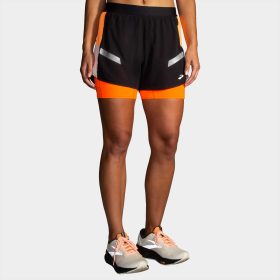 Brooks Run Visible 4" 2-in-1 Short 2.0 Women's Running Apparel Black/Ecru/Fluoro Flash