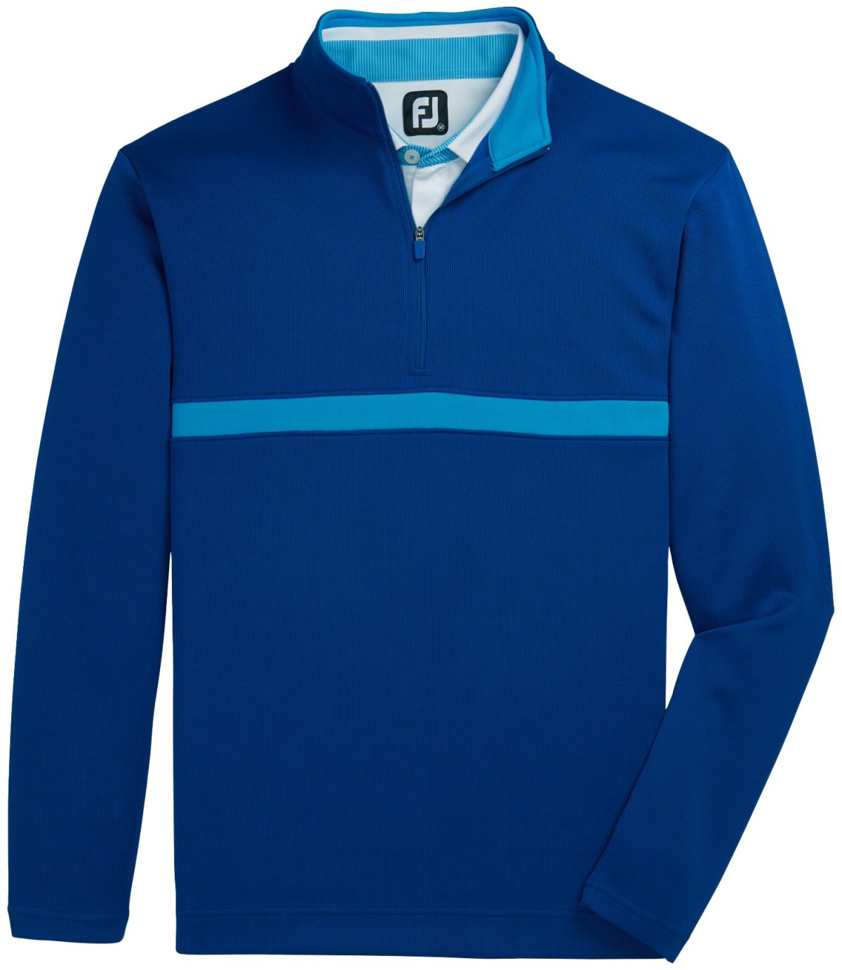 FootJoy Inset Stripe Mid Layer Flat Back Rib Men's Golf Pullover - Deep Blue/Ocean - Blue, Size: Large