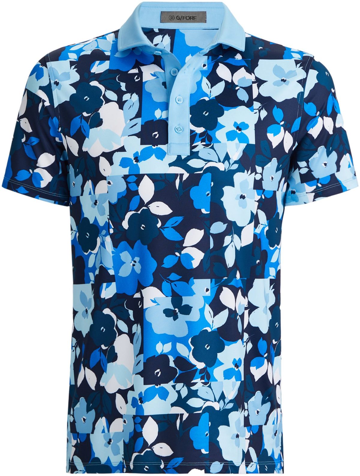 G/FORE Patchwork Floral Tech Jersey Men's Golf Polo - Blue, Size: Small