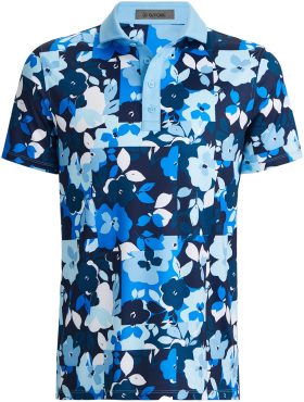 G/FORE Patchwork Floral Tech Jersey Men's Golf Polo - Blue, Size: Small