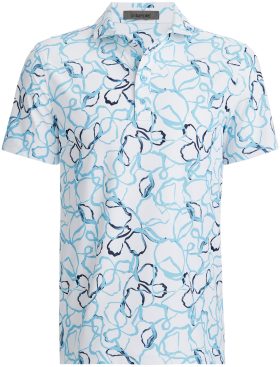 G/FORE Watercolour Floral Tech Pique Men's Golf Polo - Blue, Size: Small