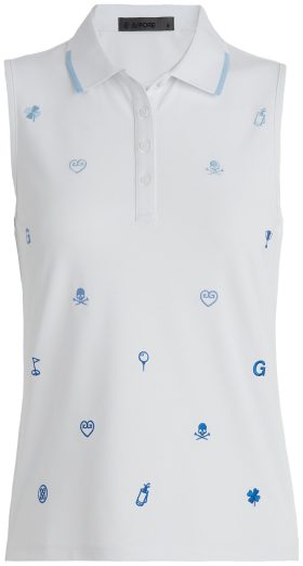 G/FORE Womens Embroidered Icon Tech Pique Sleeveless Golf Polo - White, Size: X-Large