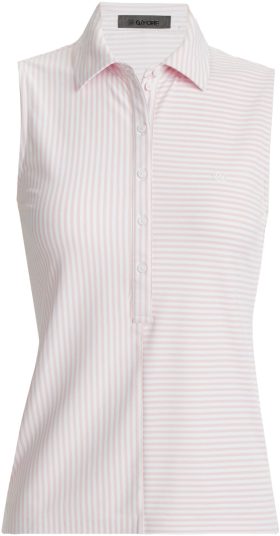 G/FORE Womens Feeder Stripe Tech Pique Sleeveless Golf Polo - Pink, Size: Small