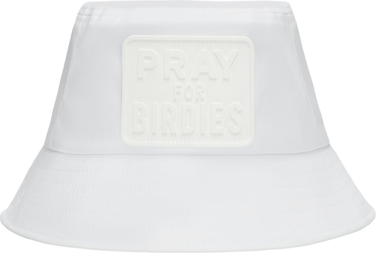 G/FORE Womens Pray For Birdies Perforated Featherweight Tech Golf Bucket Hat - White