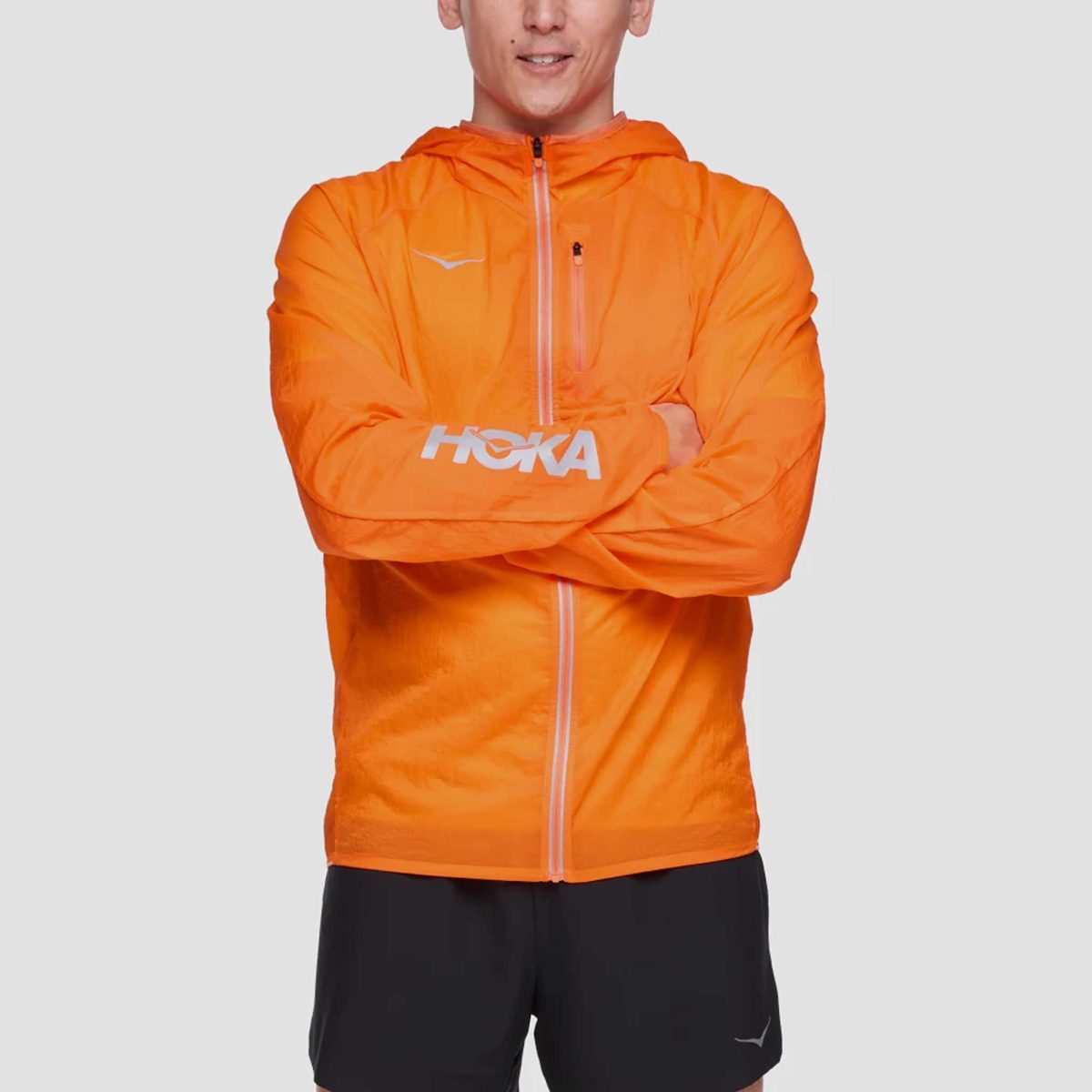 HOKA Skyflow Reflective Jacket Men's Running Apparel Electric Tangerine