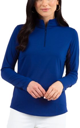 Ibkul Womens Solid Mock Neck Golf Top - Blue, Size: Small