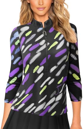 Jamie Sadock Womens Psycho Rain Long Sleeve Golf Top - Black, Size: Small