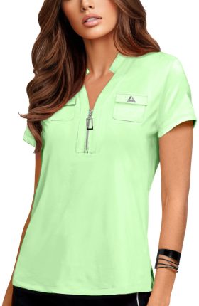 Jamie Sadock Womens V-Neck Pocket Golf Top - Green, Size: X-Small