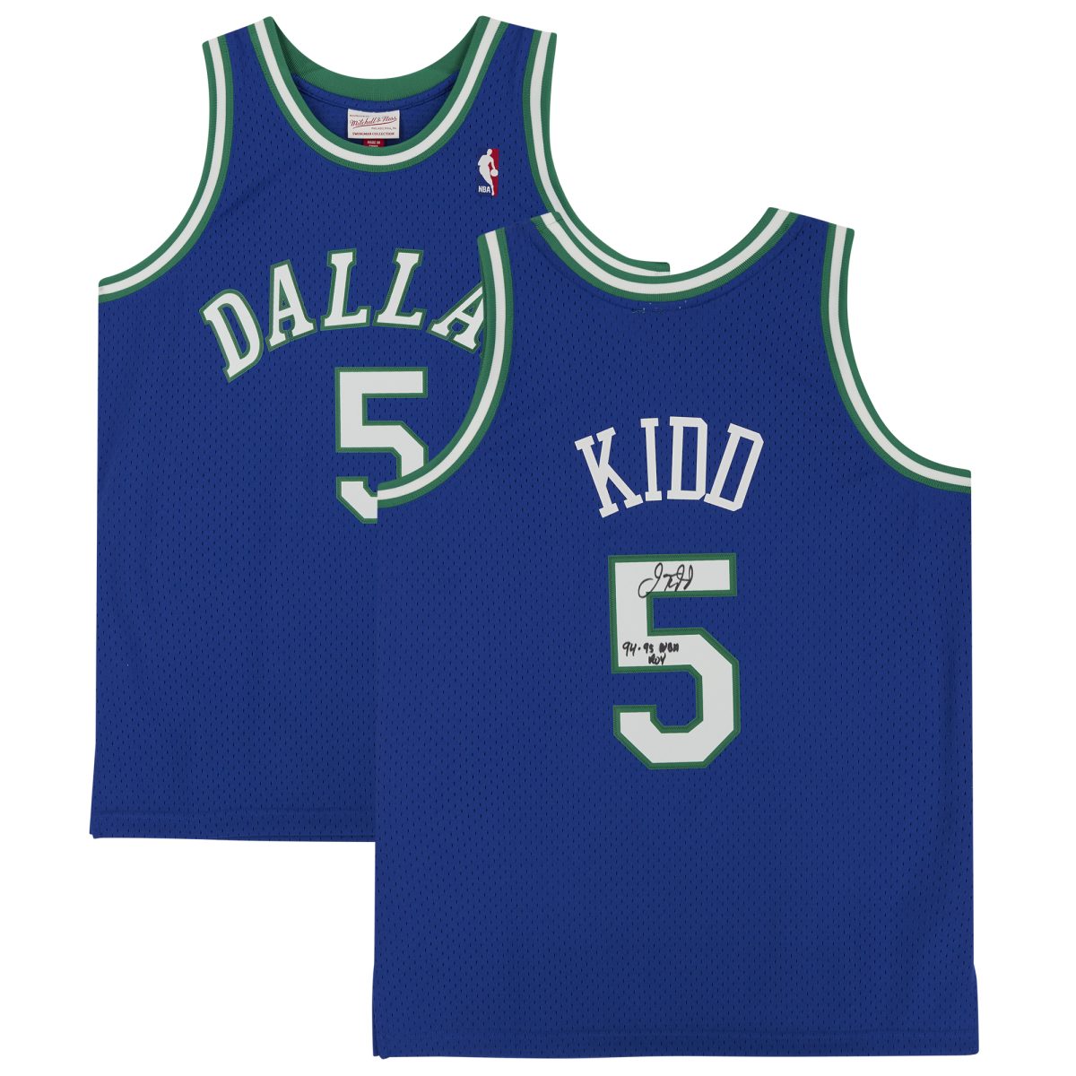 Jason Kidd Dallas Mavericks Autographed Blue 1994-1995 Swingman Mitchell & Ness Hardwood Classics Replica Jersey "94-95 NBA ROY" Inscription