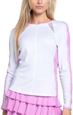 Lucky In Love Womens Mystic Blaze Long Sleeve Golf Top - White, Size: Small