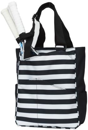 Maggie Mather Original Tennis Tote (Black/White Stripes)