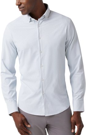 Mizzen+Main Leeward No Tuck Button Down Men's Golf Shirt - Silver Filbert Plaid - White, Size: Medium Trim Fit