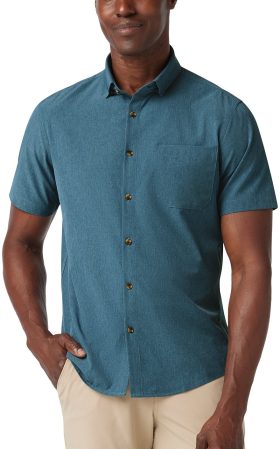 Mizzen+Main Leeward Short Sleeve Button Down Men's Golf Shirt - Dusty Blue Heather - Blue, Size: Medium - Classic