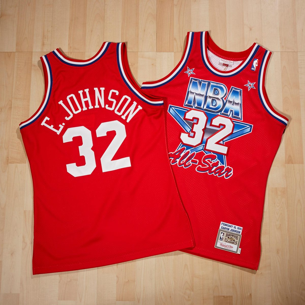 NBA All-Star West Magic Johnson 1991 Authentic Jersey by Mitchell & Ness - Scarlett - Mens