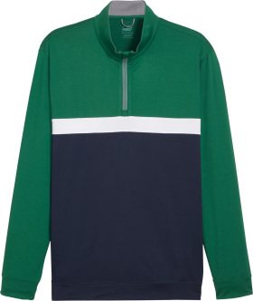 PUMA Pure Colorblock Quarter Zip Men's Golf Pullover - Green, Size: Medium