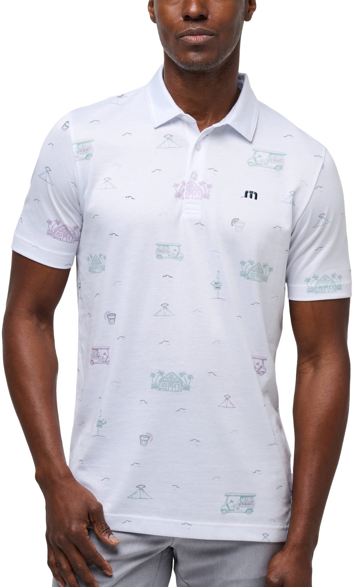 TravisMathew Tiki Mapes Print Men's Golf Polo - White, Size: Small