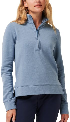 TravisMathew Womens Chance Encounter Cloud Fleece Half Zip Golf Pullover - Blue, Size: Small