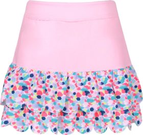 Turtles & Tees Junior Girls Sophia Layered Hem Golf Skort - Pink, Size: Medium (7/8)